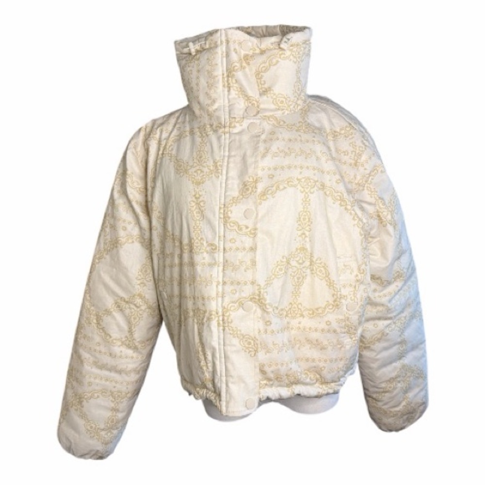 BDG Urban Outfitters Linen Blend Paisley Puffer Jacket M Cream Gold Cropped